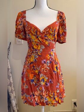 l’space Rust Floral Mini Wrap Dress
